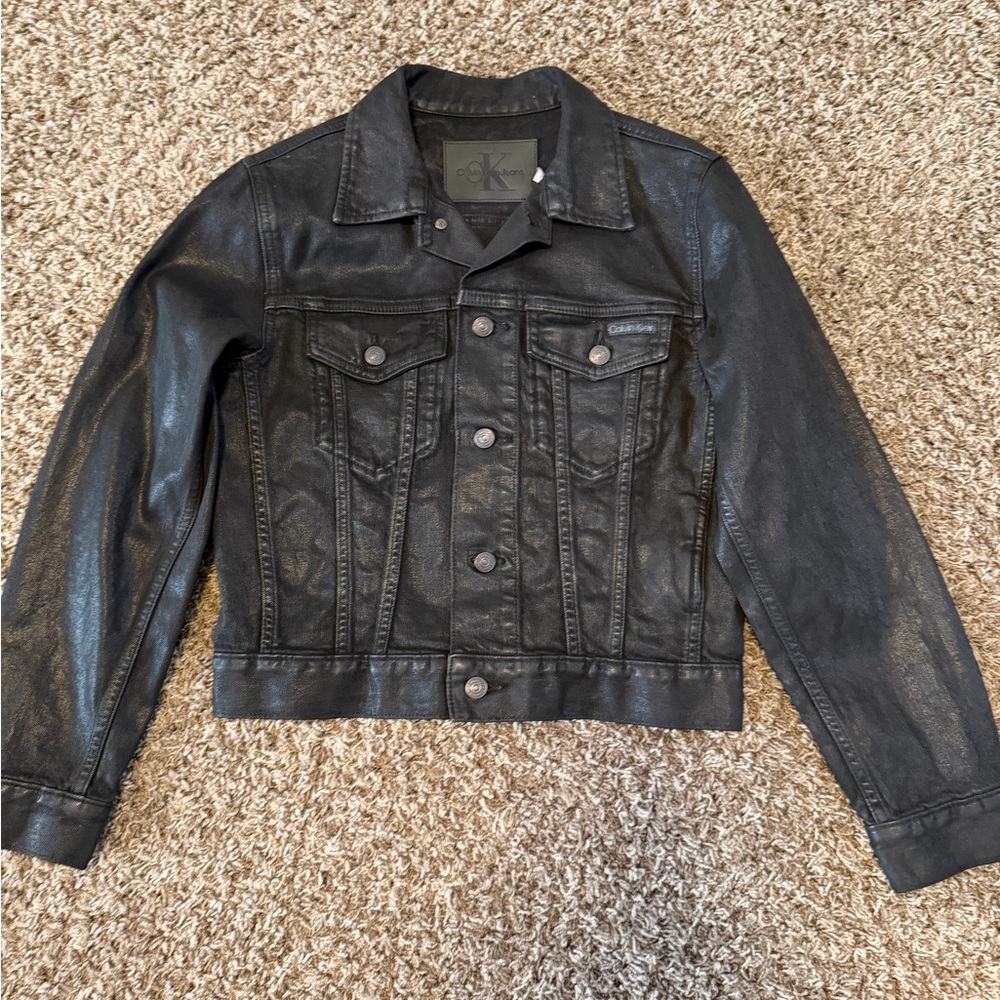 Black Calvin Klein Coated classic Denim Trucker Jacket - Picture 3 of 4